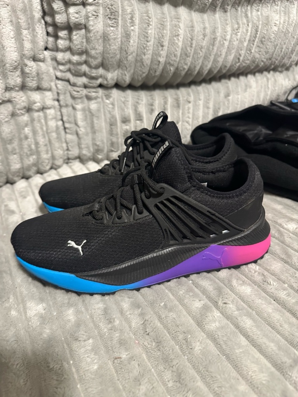 Puma Black Knit Sneakers with Blue, Purple & Pink Gradient Sole